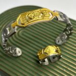 ست دستبند و انگشتر ورساچه استیل خارجی رنگ نقره‌ای طلایی - Image 2