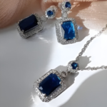 نیم ست جواهری نگین سورمه ای یاقوتی - Image 4