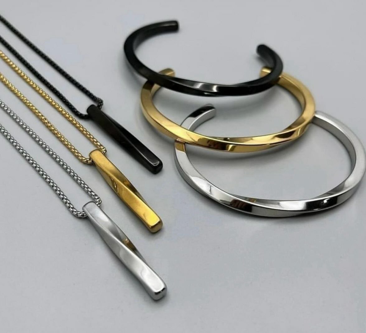 IMG_20250324_194527_332 ست گردنبند و دستبند پیچ استیل رنگ ثابت - Image 1