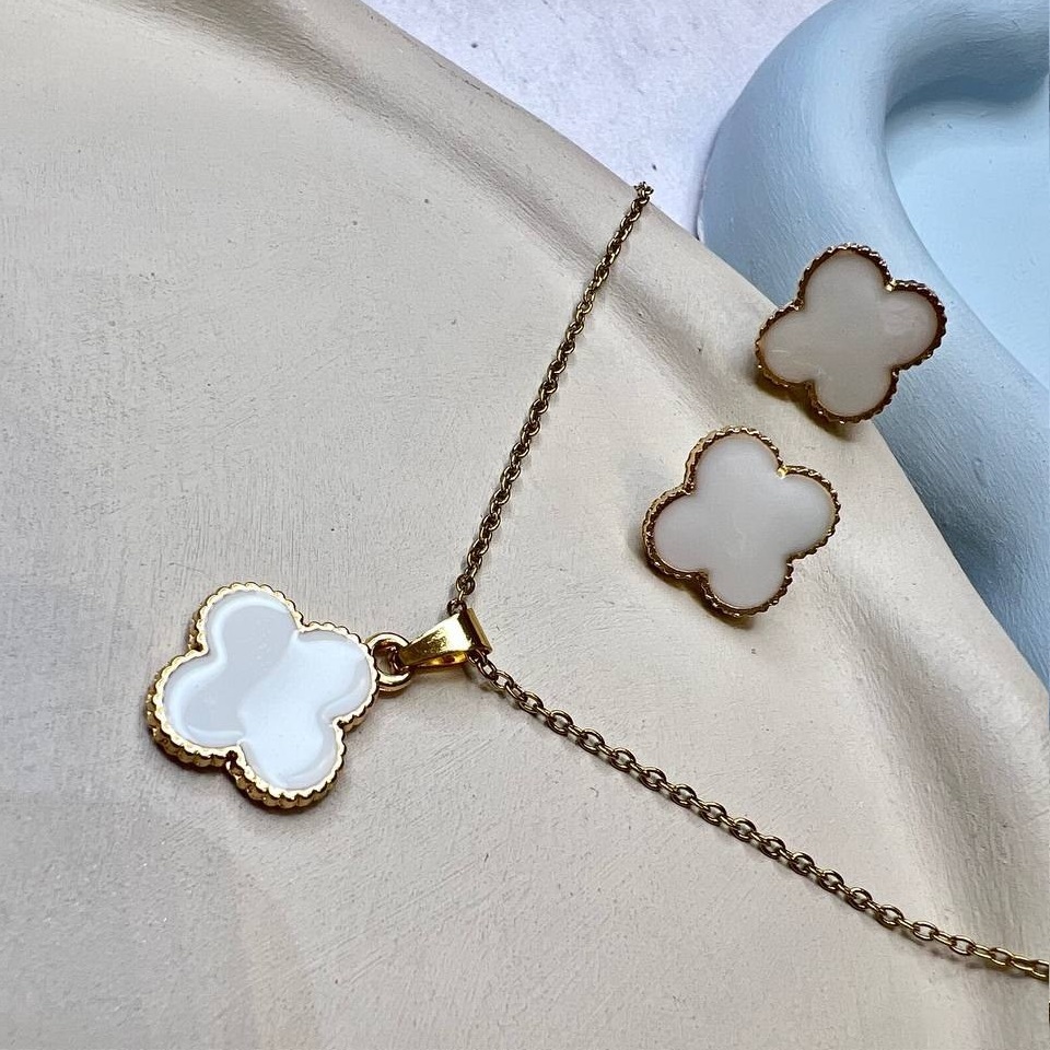 98074974 نیم ست ونکلیف نگین سفید - Image 1