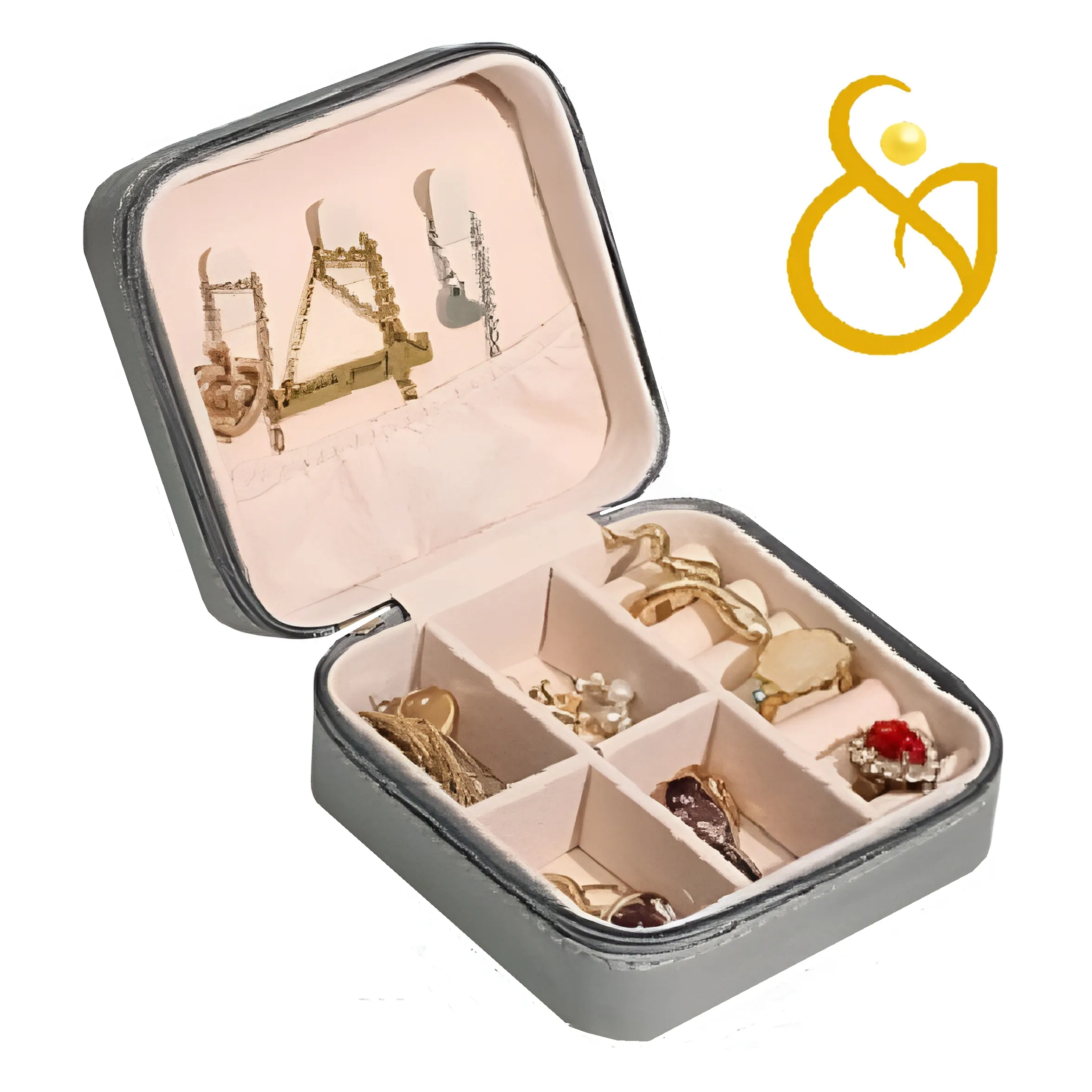 64064665460465446n_11zon کیف جواهرات با روکش طرح چرمی مسافرتی رنگ طوسی - Image 1