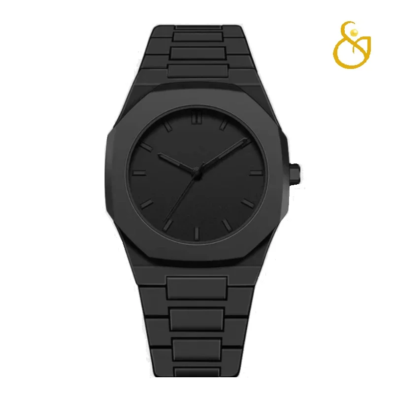 462472574563456.webp ساعت مچی عدد خط دار فول بلک با بند پلی کربنات - Image 1