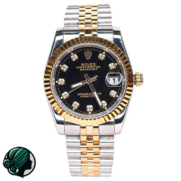 ساعت-رولکسی-صفحه-مشکی-خانم-گل-2-1.webp ساعت مچی رولکس مدل Datejust با بند استیل صفحه مشکی - Image 1